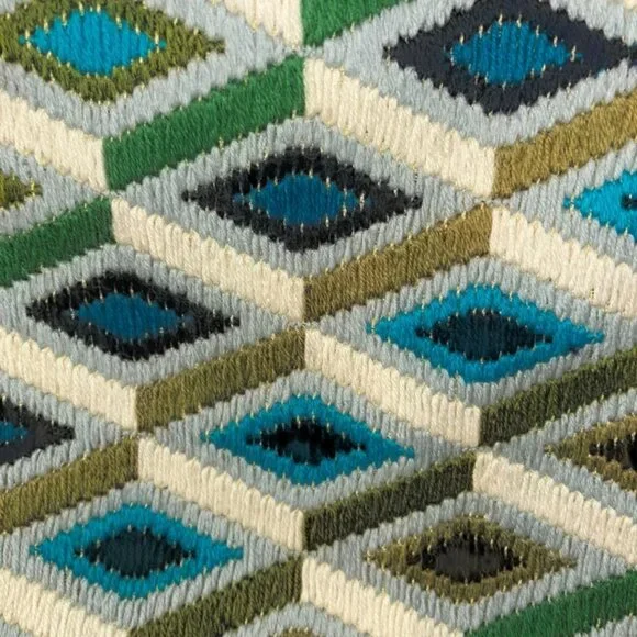 Jonathan Adler Diamonds blue green IKAT wool velvet woven pillow cover 16x12 - Picture 5 of 5